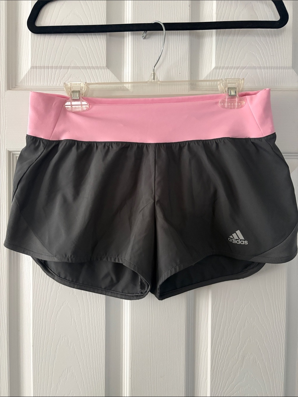 adidas Pink Waistband Gray Athletic Running Shorts